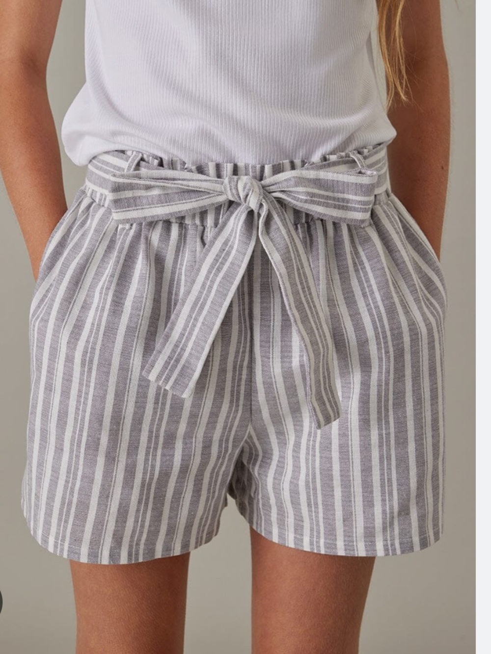 Hello Franki by Francesca’s Striped Paperbag Linen Shorts